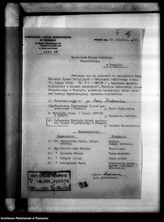 Obraz 9 z jednostki "Państwowe Liceum Gospodarcze- Poznań [lista uczennic klasy II. lic.]"