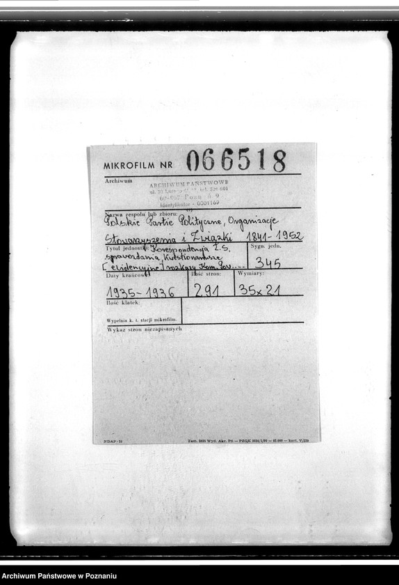 Obraz 2 z jednostki "Korespondencja Związku Strzeleckiego, sprawozdania, kwestionariusze ewidencyjne, rozkazy Komendy Powiatowej Związku Strzeleckiego w Koninie i podległych jej oddziałów"