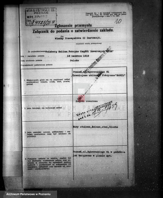 Obraz 14 z jednostki "Zatwierdzenie fabryki części rowerowych Helminy Weinberg w Poznaniu"