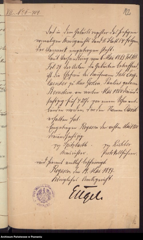 Obraz 14 z jednostki "Die von den Verlobten beigebrachten Urkunden zur Eheschliessung pro 1897"