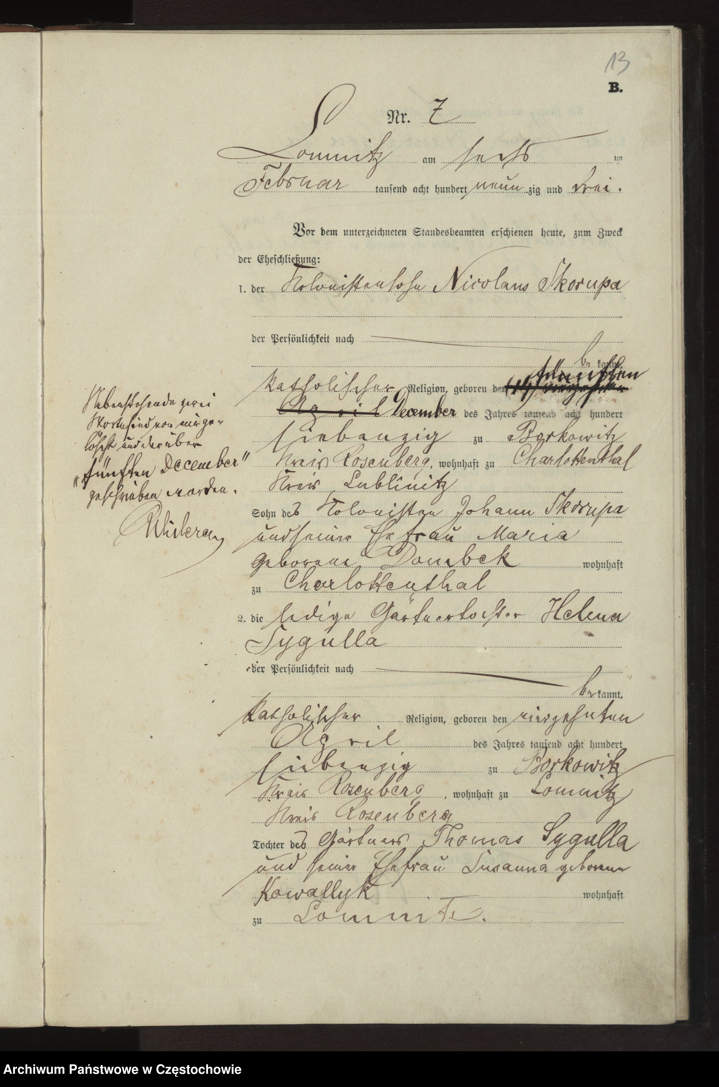 Skan z jednostki: Heiraths - Haupt Register des Königlich Preussischen Standesamts Schoffschütz im Kreise Rosenberg O/S. pro 1893. Vol. 20.