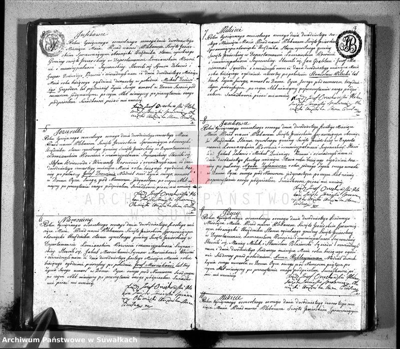 image.from.unit.number "Akta zejścia gminy święto jeziorskiey, powiatu seyneńskiego, w departamencie łomżyńskim od dnia pierwszego maia roku tysiąc osiemset ósmego"