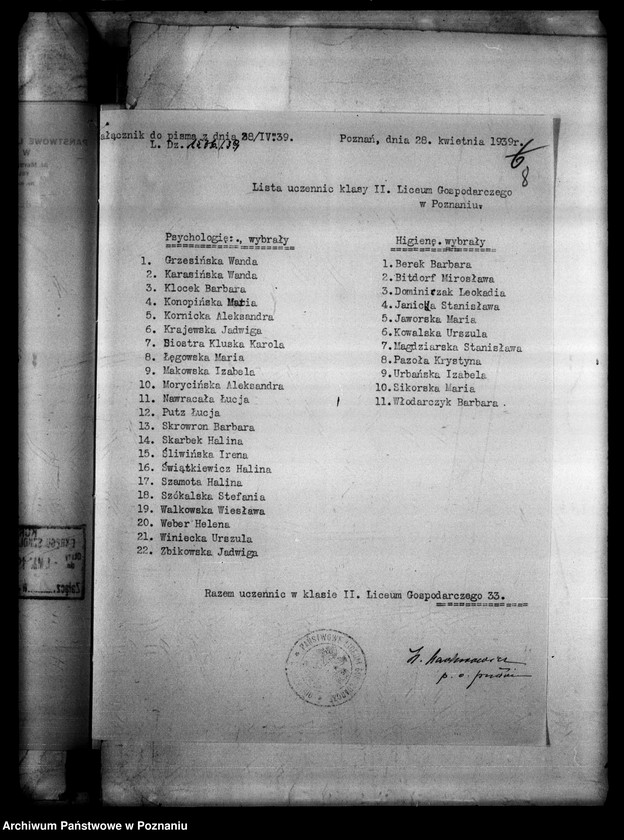 Obraz 12 z jednostki "Państwowe Liceum Gospodarcze- Poznań [lista uczennic klasy II. lic.]"