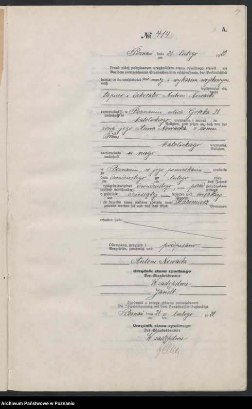 Obraz 20 z jednostki "Księga urodzeń odpis tom II [Rejestr poboczny urodzeń]"