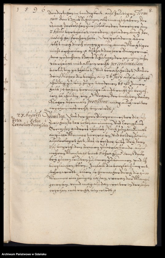 image.from.unit.number "Bürgermeisterliches Ambtbuch H. Johan von der Linden Praesidirenden Bürgermeisters […] vom [21.VIII.-31.XII.1596] Das ander No. 5 /indeks/"