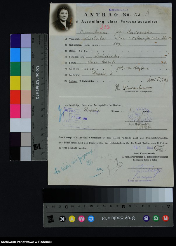 image.from.unit.number "[Wnioski o wydanie dowodów osobistych oraz nie odebrane dowody Birenbaum Rachela - Blass]"