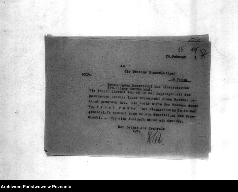 Obraz 19 z jednostki "Korespondencja w sprawie wytoczenia procesów sądowych Polakom, podejrzanym o zabójstwo miejscowych Niemców w 1939roku"