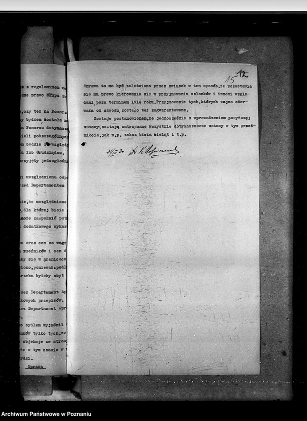 Obraz 19 z jednostki "Sprawy prawne projekty ustaw, rozporządzeń i uzasadnień przedkładanych do aprobaty p. Ministrowi b. Dzielnicy Pruskiej"