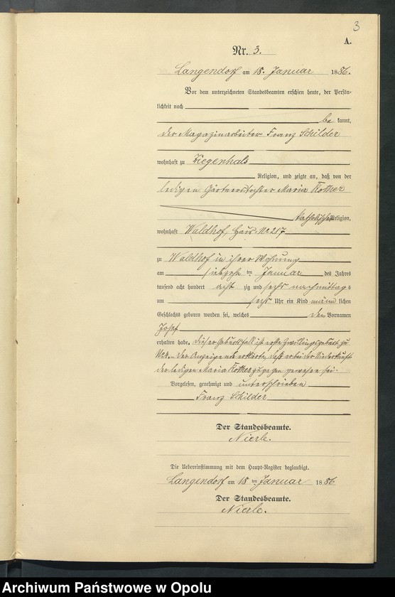 Obraz 7 z jednostki "Geburts-Neben-Register des Standesamts Langendorf pro 1886"
