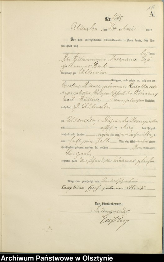 image.from.unit.number "Geburts-Haupt-Register Tom II,Nr 281 - 560"