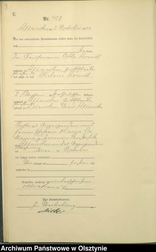 image.from.unit.number "Sterbe-Haupt-Register Tom II,Nr 400 - 522"