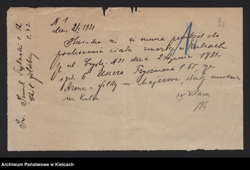 image.from.unit.number "Załączniki do akt zgonu Okręgu Bożniczego Kielce za rok 1931"