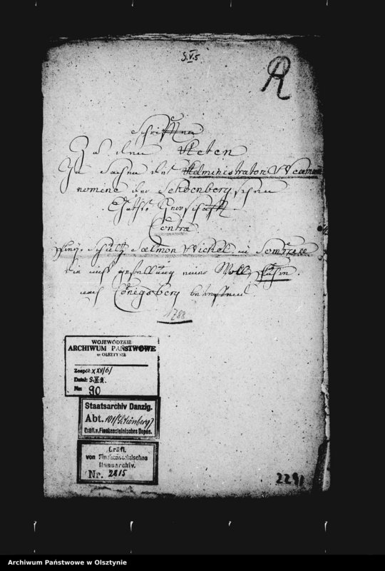 image.from.unit.number "Schriften zur Sasche der Schönberger Gutsherrschaft contra den Frei-Schulzen S. Nickel in Sommrau wegen Nichtgestellung einer Wollfuhre nach Königsberg"