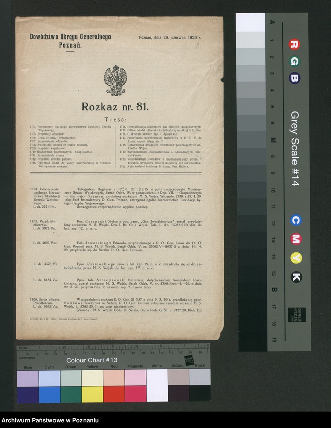 Obraz 3 z jednostki "/Rozkazy Dowództwa Okręgu Generalnego w Poznaniu/, nr 81-115."