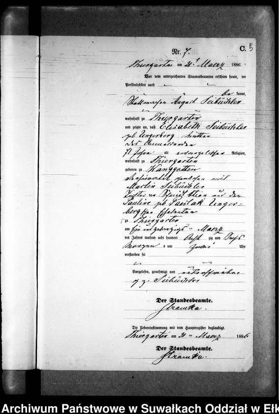 image.from.unit.number "Sterbe-Neben-Register des Preussischen Standes-Amtes Prinowen Kreis Angerburg"
