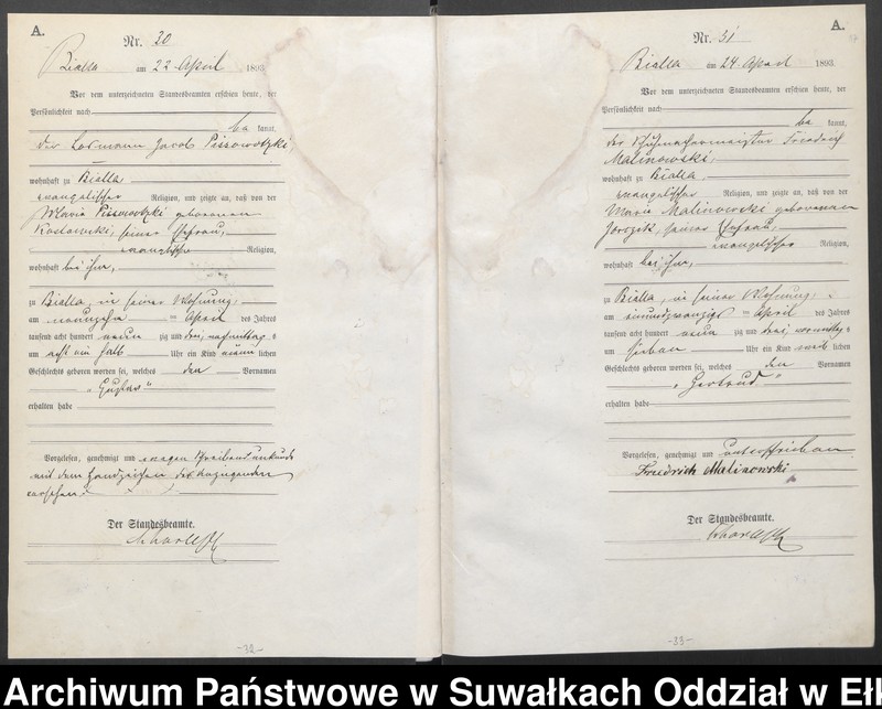 image.from.unit.number "[Geburts]-Haupt-Register des Königlichen Preussischen Standes-Amtes Bialla Kreis Johannisburg"