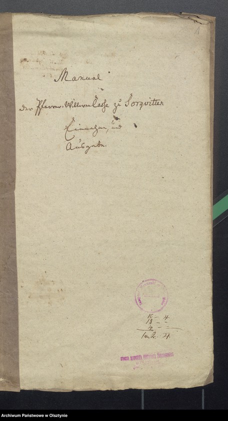 image.from.unit.number "Manual der Pfarr Witwen Casse zu Sorquitten"