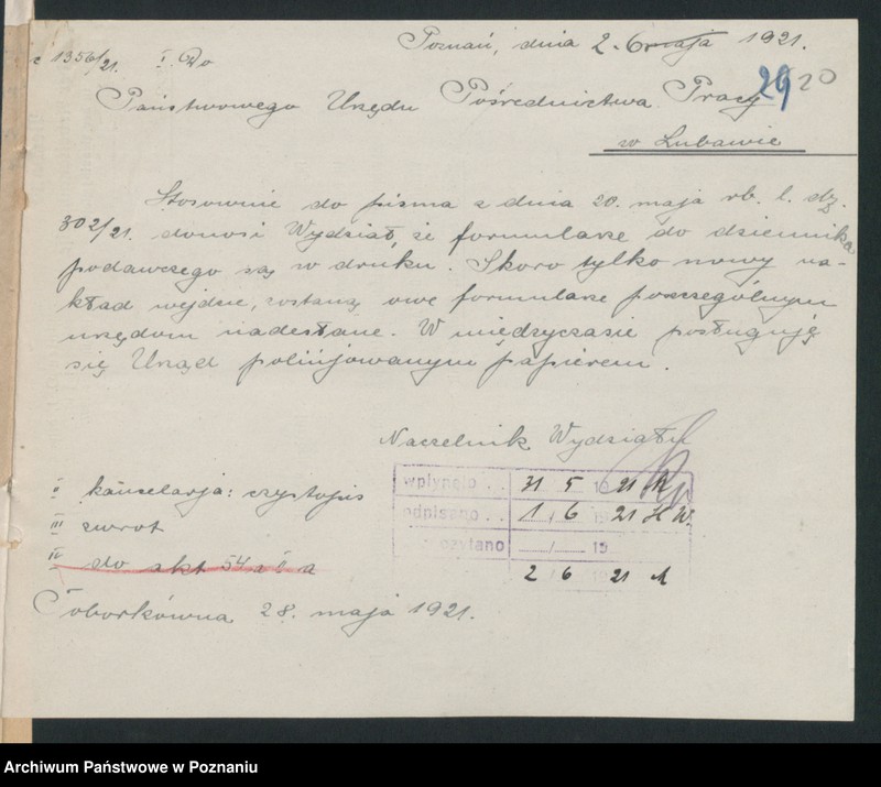 Obraz 17 z jednostki "Ministerstwo B.Dz.Pruskiej Dep.13.Pracy i Opieki Społecznej Wydział Pośredn.Pracy PUPP Lubawa"