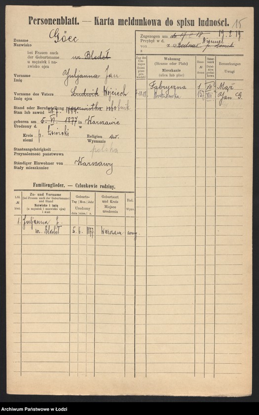 Obraz 17 z jednostki "[Spis ludności Łodzi] Gebora - Gelbart"