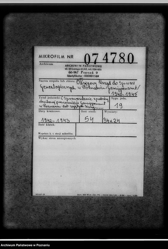 Obraz 2 z jednostki "[Sprawozdanie z podróży służbowej pracowników Gausippenamt w Poznaniu dotyczące zajętych ksiąg kościelnych, archiwów kościelnych oraz działalności powiatowych urzędów do spraw genealogicznych i Urzędu do Spraw Genealogicznych w Poznaniu]"