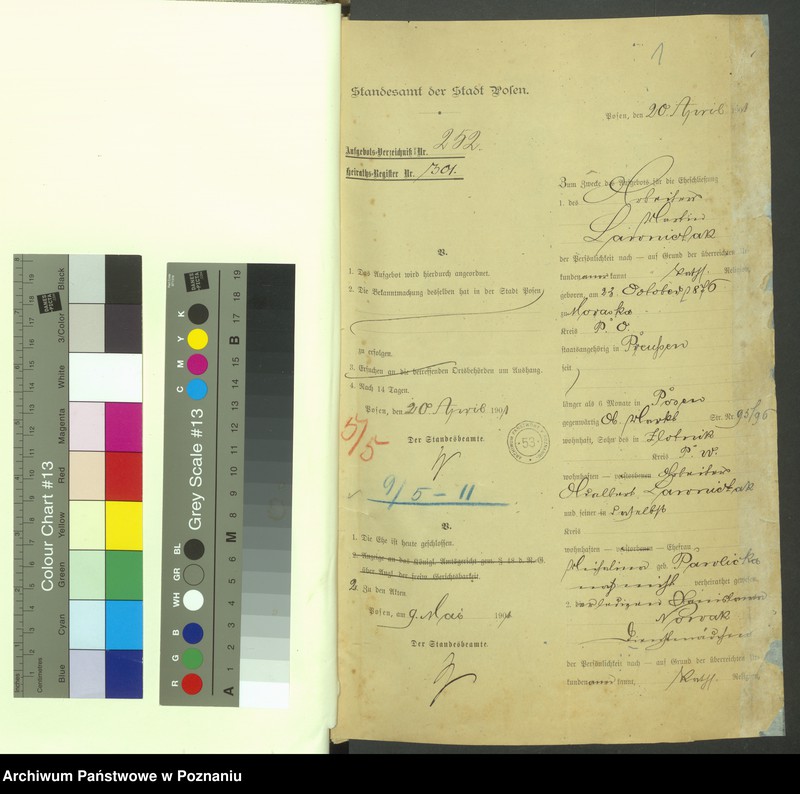 Obraz 3 z jednostki "Die von den Verlobten beigebrachten Urkunden zur Eheschliessung pro 1901. Vol VII"