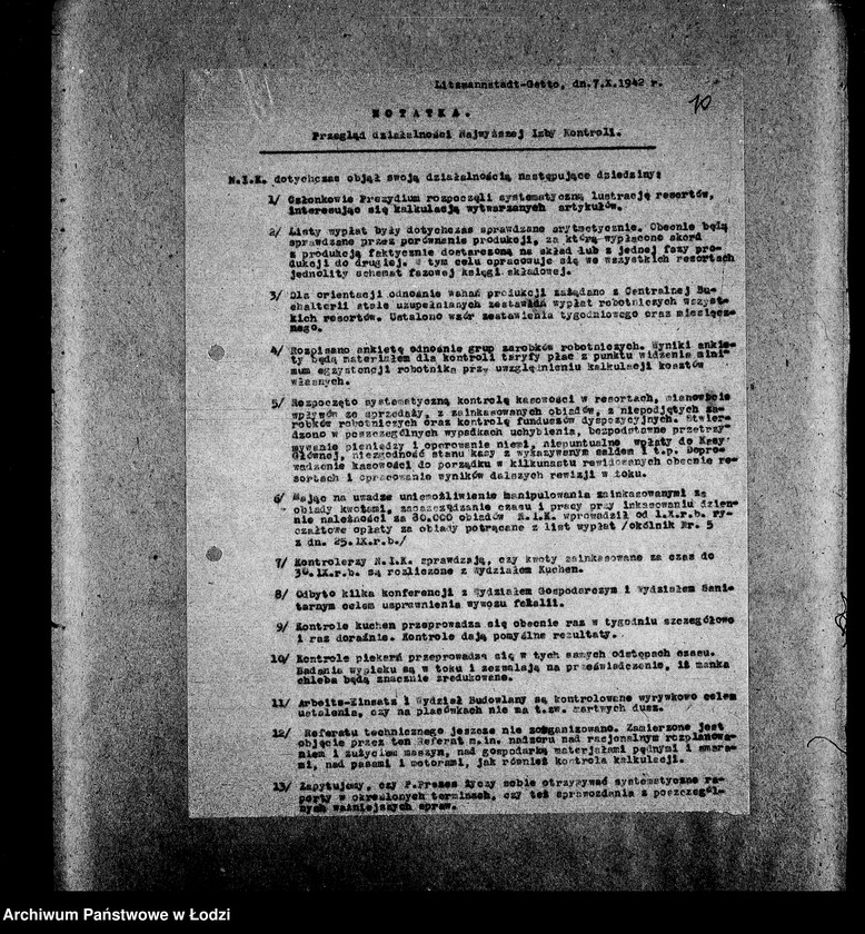 Obraz 13 z jednostki "[Instrukcje kontrolne, regulaminy Najwyższej Izby Kontroli, protokoły posiedzeń, spisy pracowników, listy obecności]"