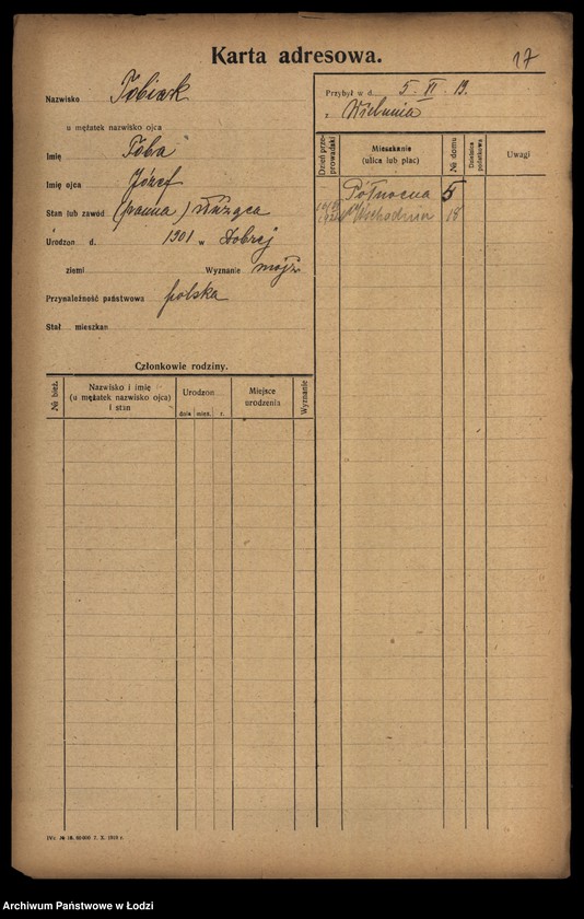 Obraz 19 z jednostki "[Spis ludności Łodzi] Tober - Tomański"