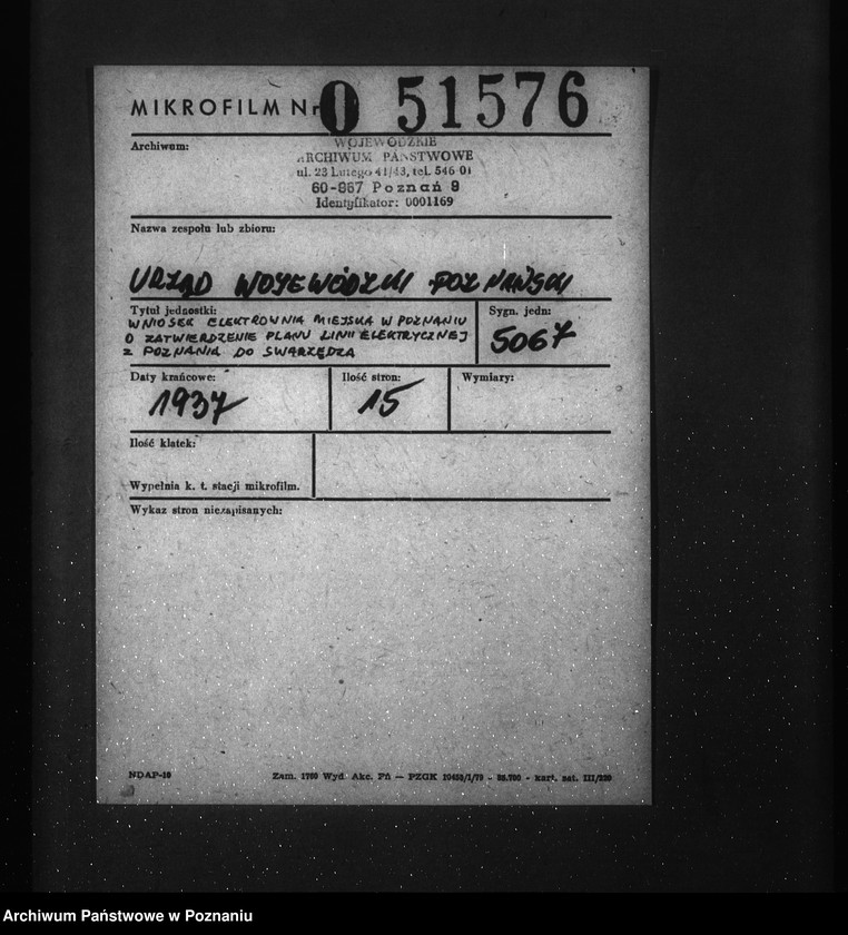 Obraz 2 z jednostki "Wniosek Elektrownia Miejska w Poznaniu o zatwierdzenie planu linii elektrycznej z Poznania do Swarzędza"