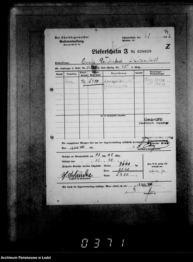 Obraz 11 z jednostki "Aufträge, [Lieferscheinen und Rechnungen] 16251-16310 [Dostawa żywności do Getta]"