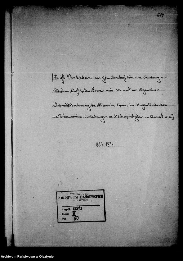 image.from.unit.number "/Briefe an Gfin Anna Lehndorff betr. eine Sendung aus Palestina, Walfahrten Armer nach Steinort zur allgemeinen Weihnachtsbescherung, die Mission in China/"