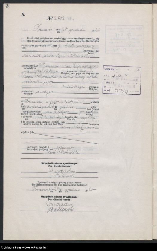 Obraz 10 z jednostki "Księga urodzeń odpis tom VIII [Rejestr poboczny urodzeń]"