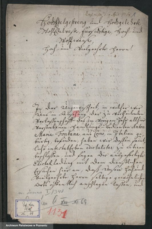Obraz 2 z jednostki "Rekwizycja władz miasta Heilbronn w sprawie spuścizny po Antonim Maria Fontana z Como; język niemiecki"
