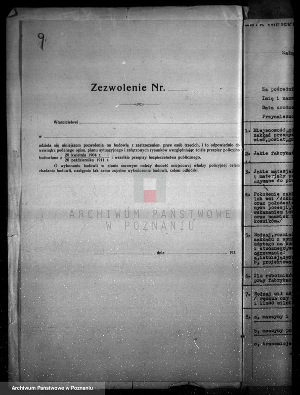 Obraz 13 z jednostki "Zatwierdzenie zakładu przemysłowego /śrutownika/ własność Schwarka w Obornikach"