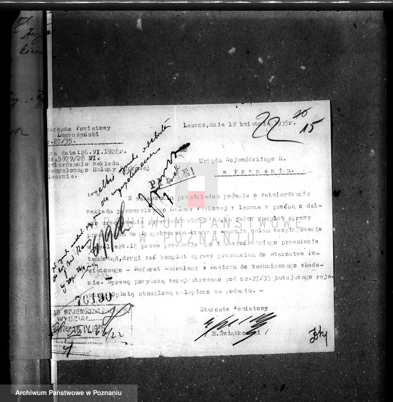 Obraz 19 z jednostki "Zatwierdzenie zakładu przemysłowego /fabryki farb/ Firmy H. Perek w Lesznie"