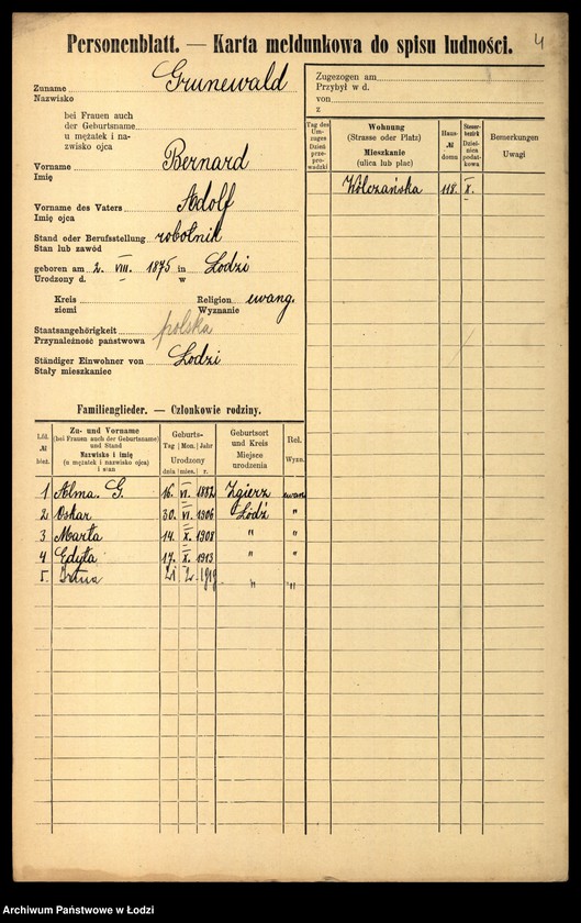 Obraz 6 z jednostki "[Spis ludności Łodzi] Grünwald - Grużewski"