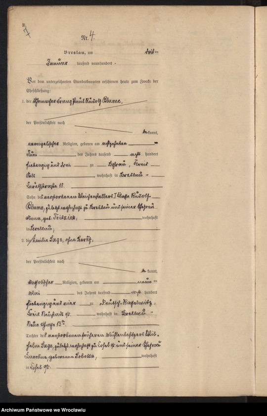 image.from.unit.number "Heiraths-Haupt-Register Breslau I 1900 Band 1"