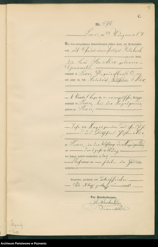 Obraz 19 z jednostki "Księga miejscowa zgonów tom II"