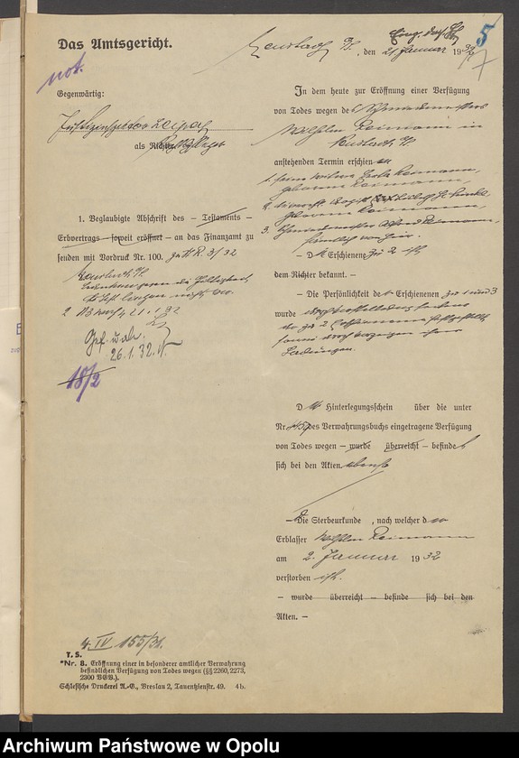 Obraz 10 z jednostki "Verfügung von Todes wegen des Schmiedemeisters Wilhelm Reimann in Neustadt"