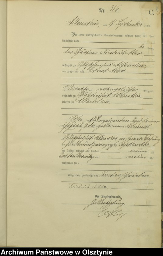 image.from.unit.number "Sterbe-Haupt-Register Tom II,Nr 316 - 463"