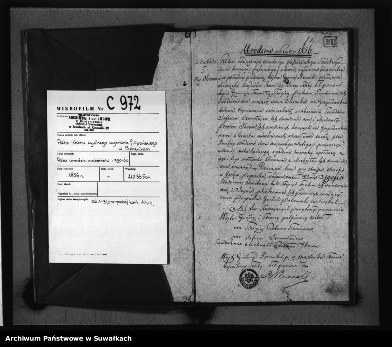 image.from.unit.number "Duplikat Akt Stanu Cywilnego Urodzonych, zaślubionych i zmarłych Sekty Filiponów z Gminy Berzniki z roku 1856"
