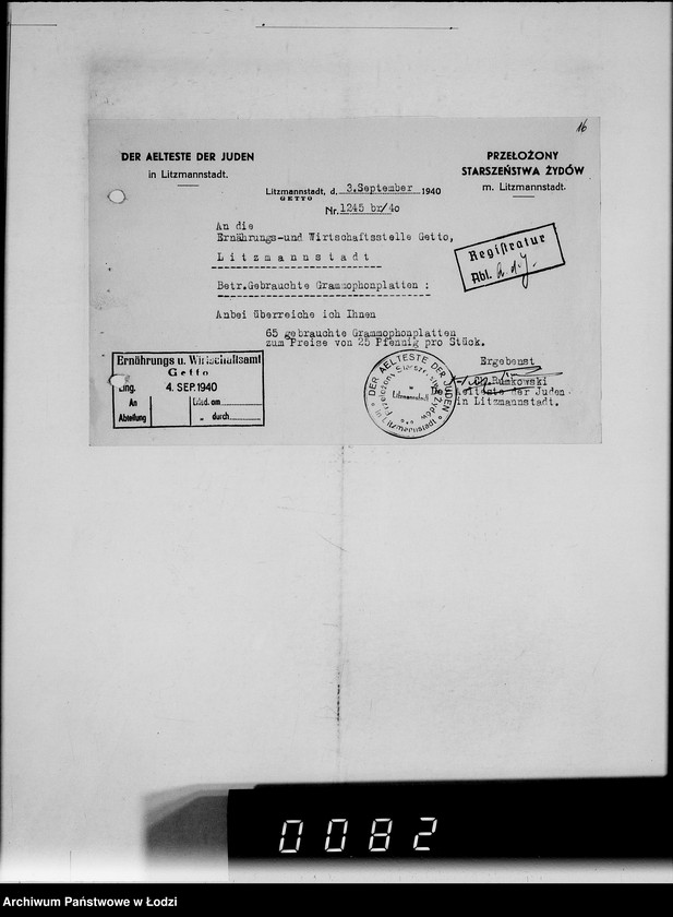 Obraz 20 z jednostki "Akten betr.Correspondenz mit dem Ältesten der Juden.Vom Schreiben Nr.1-1000"