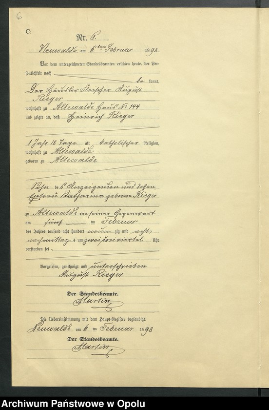 Obraz 10 z jednostki "Sterbe-Neben-Register des Standesamts Altewalde pro 1898"