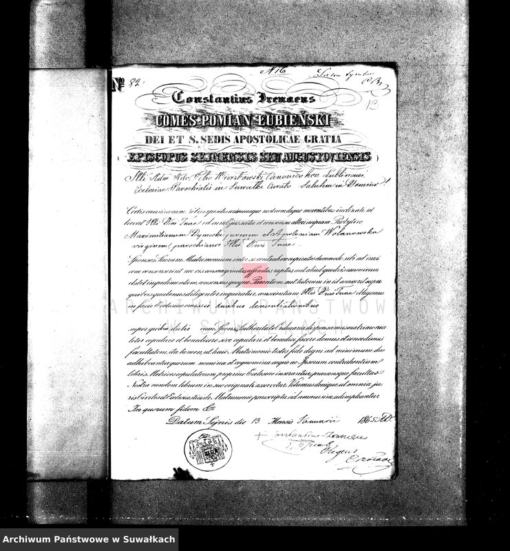 image.from.unit.number "Dowody do Akt Ślubnych Parafii Rzymsko-Katolickiej Suwalskiej za Rok 1865."