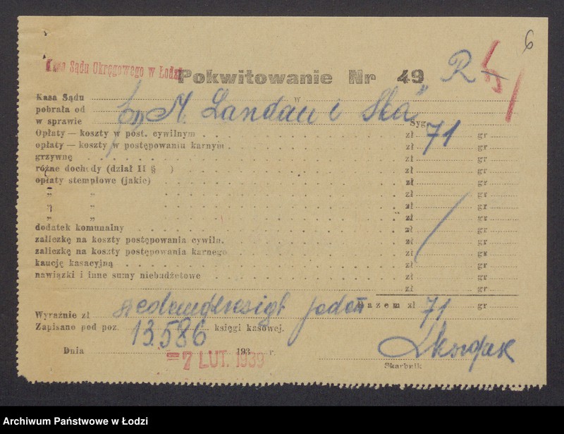 Obraz 8 z jednostki "Mendel Lande vel Landau, Dawid Landau – jakub – Hersz Pomeranc – sprzedaż towarów włokienniczych i dodatków krawieckich"