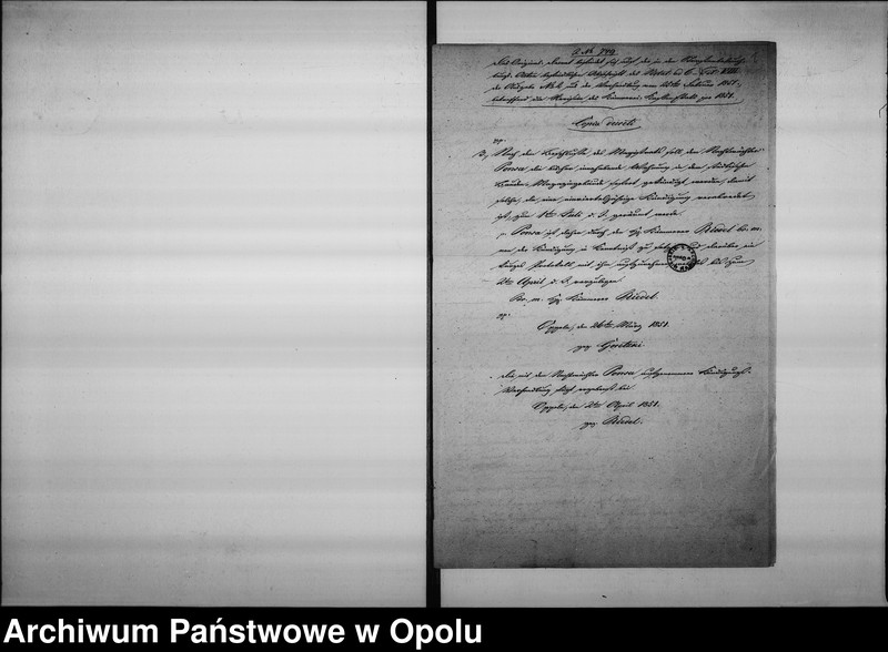 Obraz 5 z jednostki "Acta des Magistrats zu Oppeln betreffend: die Vermiethung der, der Stadtkommune gehörigen Wohnung nebst Stallung an dem Bauden Magazingebäude de Anno 1851"