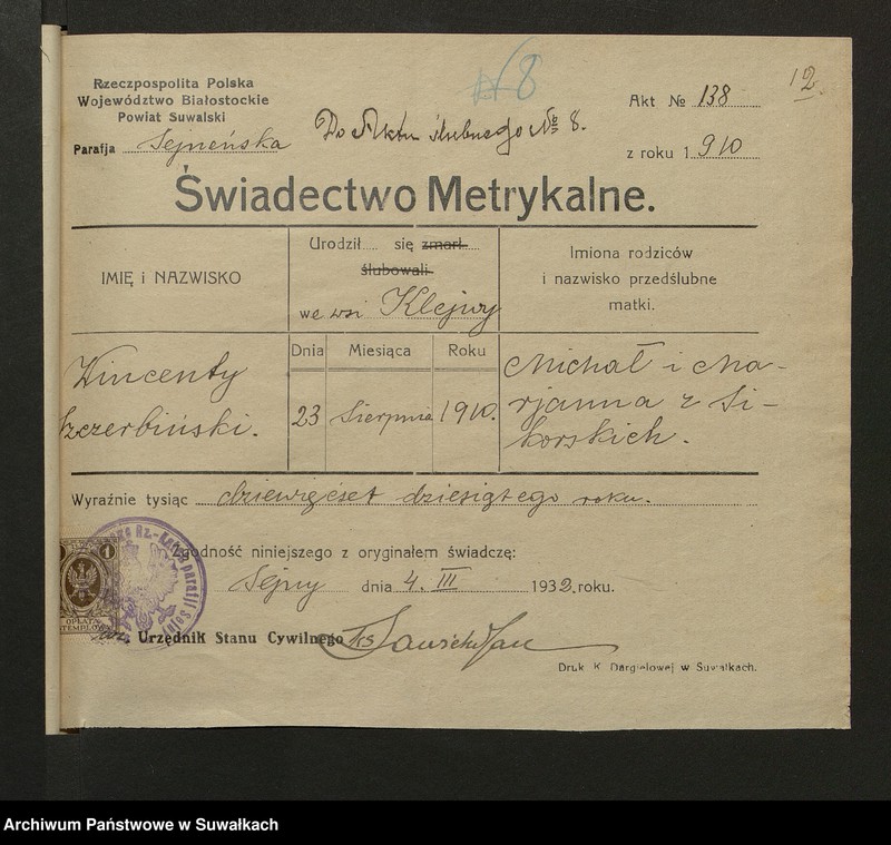 image.from.unit.number "Dokumenty Do aktów zaślubionych Smoleńskiej Rzymsko-Katolickiej parafji za 1931 rok"