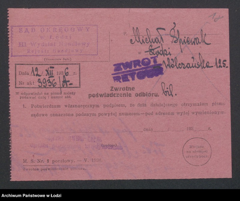 Obraz 20 z jednostki "Michał Śpiewak – prowadzenie fabryki sukna, tkalnia i skręcalnia"