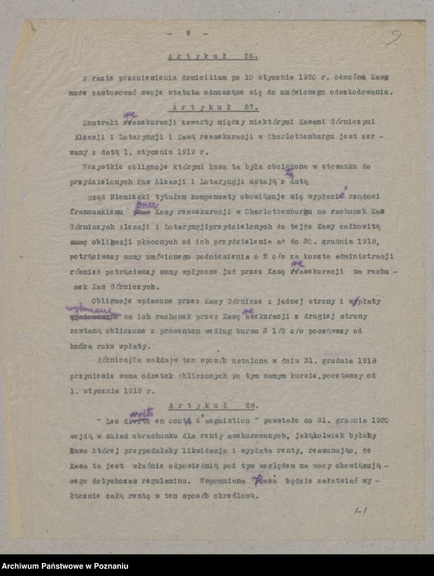 Obraz 11 z jednostki "[Materiały dotyczące rozliczeń Francji z Niemcami zgodnie z Traktatem Wersalskim odnośnie ubezpieczeń społecznych]"