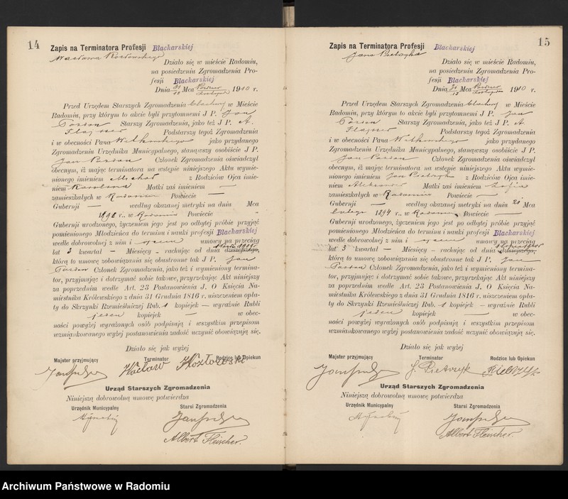 image.from.unit.number "[Księga zapisów na terminatora, czeladnika i majstra profesji blacharskiej]"