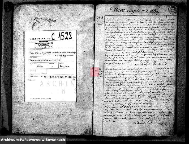 image.from.unit.number "Duplikat akt Urodzonych, Zaślubionych i Umarłych Parafii Krasnopol 1853."
